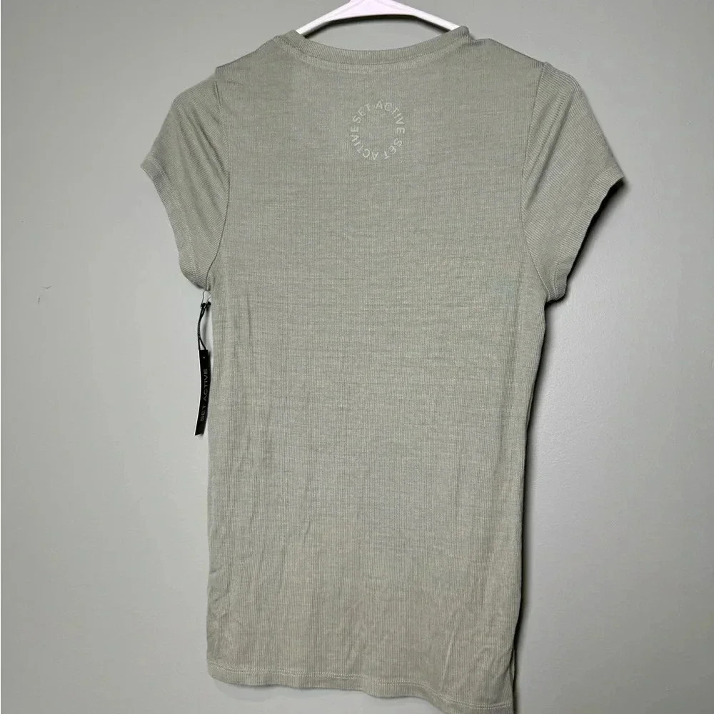 SET ACTIVE NWT Women’s Sage Green Short Sleeve Top Size XL - Picture 4 of 4